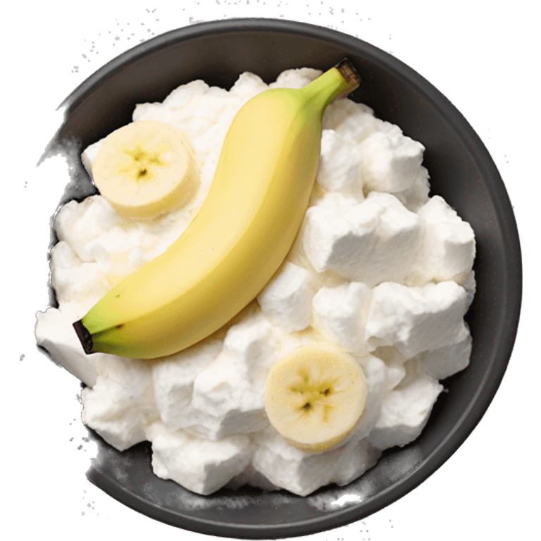 Cottage cheese in a bowl with banana slices as a topping emoji