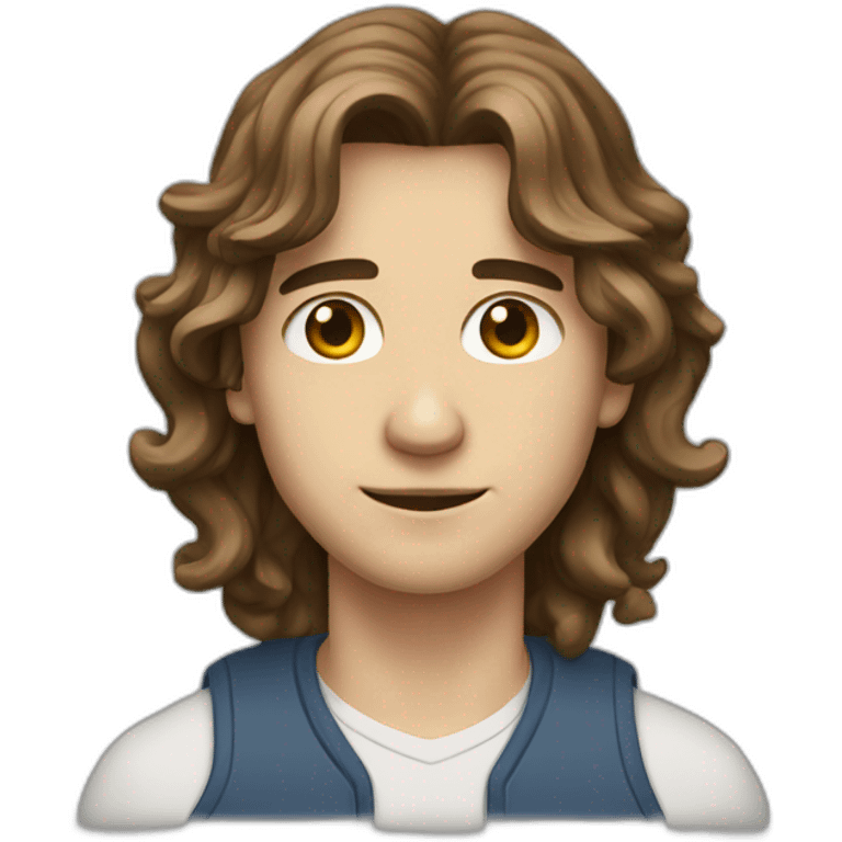 Young men type italian, White skin, with long wavy brown hair, Little bit dezoom emoji