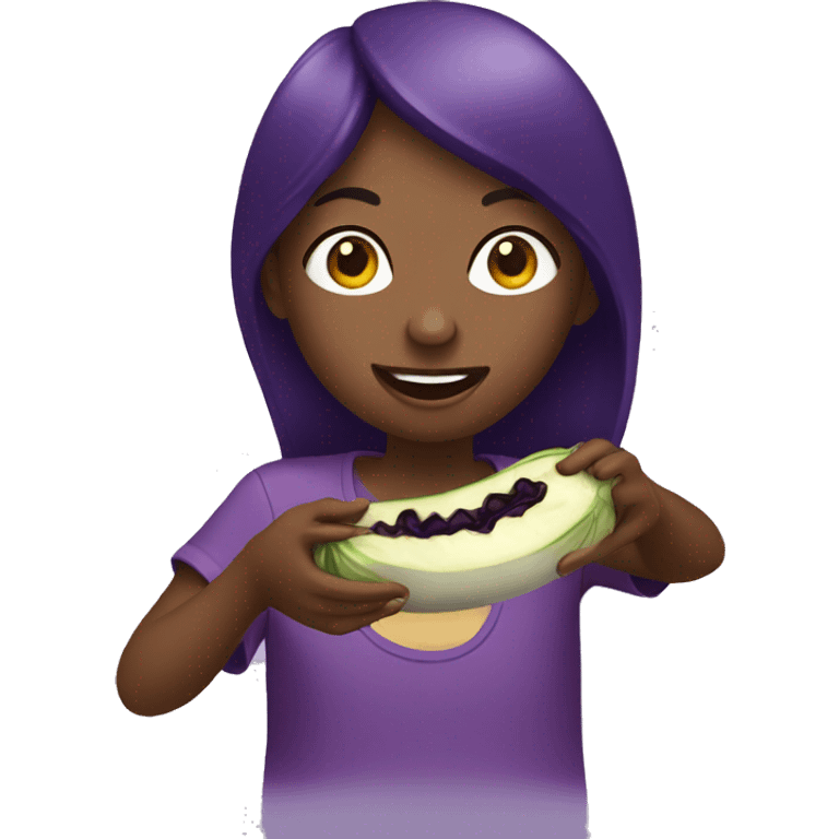 Girl eating eggplant emoji