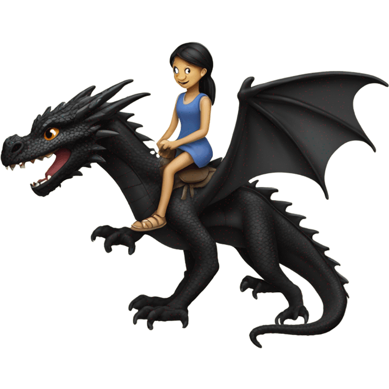 Black Dragon with girl riding it  emoji