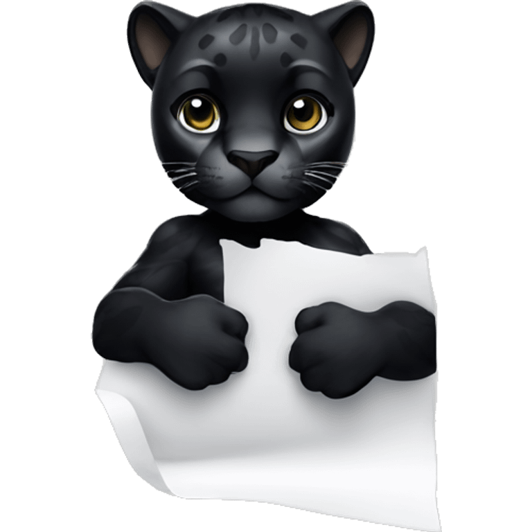 A black panther holding a white sheet of paper in its paws emoji