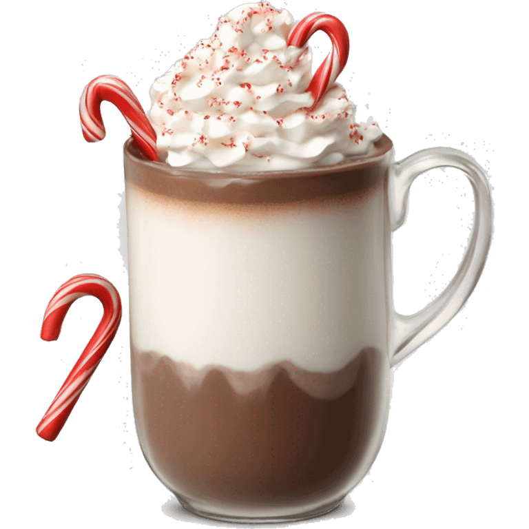 Hot chocolate with whipped cream and candy cane garnish  emoji