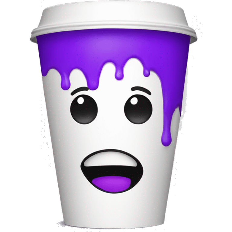 delirious face with white double styrofoam cup filled with purple soda emoji