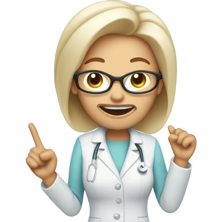 Annoying older female dentist with big head wagging their finger  emoji