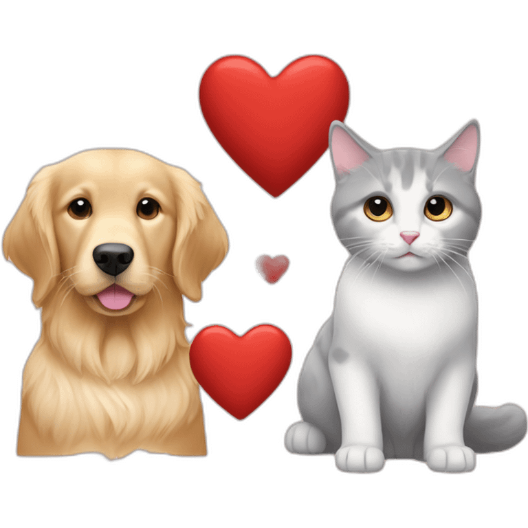 A Golden retriever, a white cat, and a gray cat in a red heart emoji