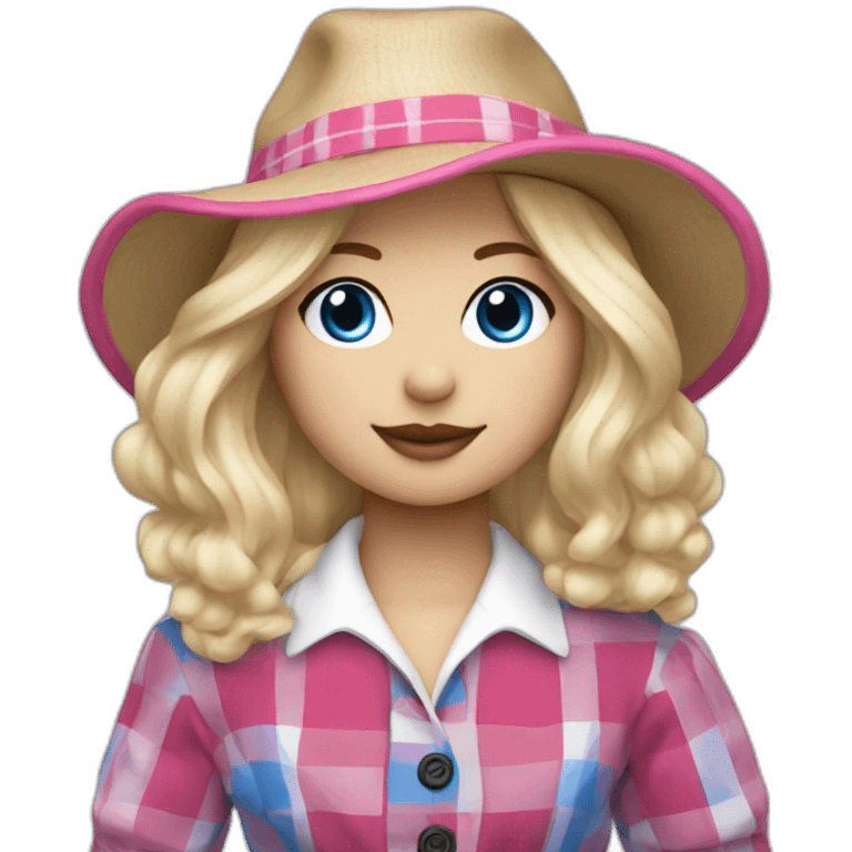 ragdoll with blond hair, pink hat and blue and white tartan dress emoji