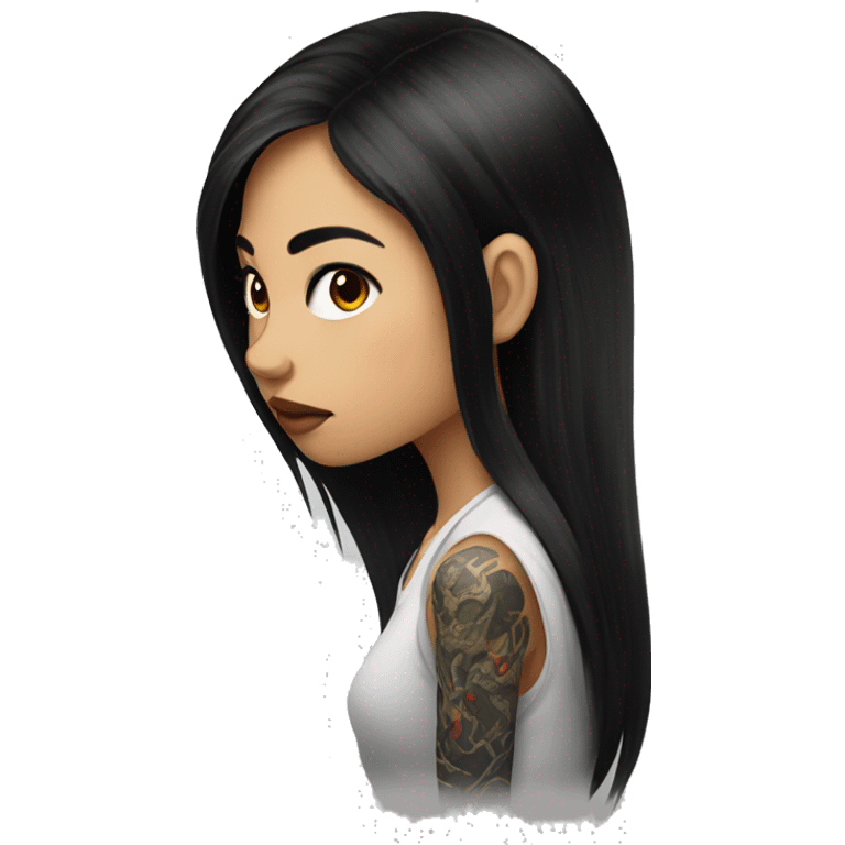 vietnam girl with a dragon tattoo in the right side of her head with black long hair emoji