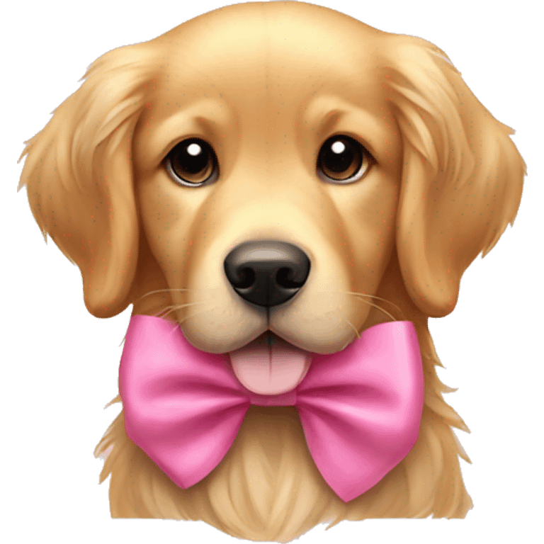 Adorable golden retriever with pink bow emoji