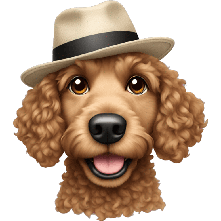 Black curly haired dog with a hat on  emoji