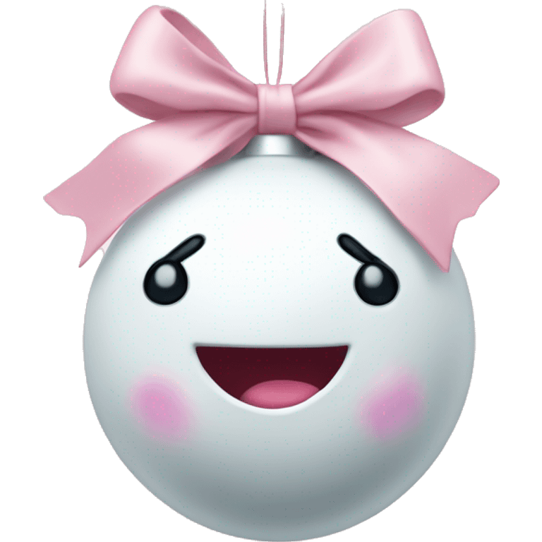 Plain White Christmas ornament with a light pink bow on top emoji