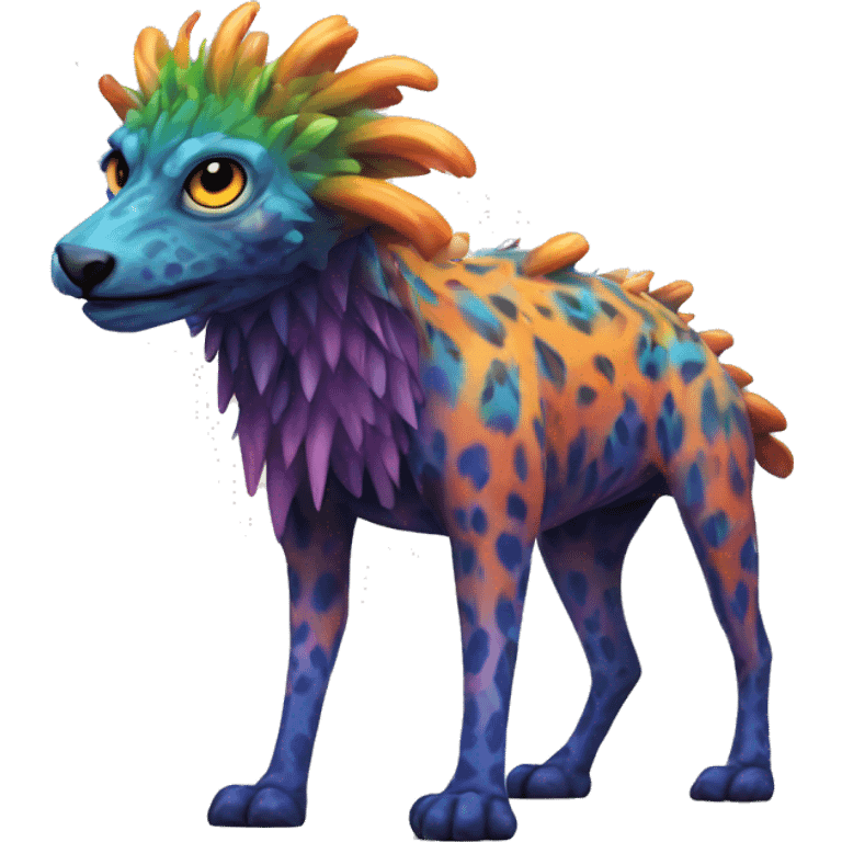 a colorful edgy vernid-fionbri-animal-creature with splash patterns full body emoji