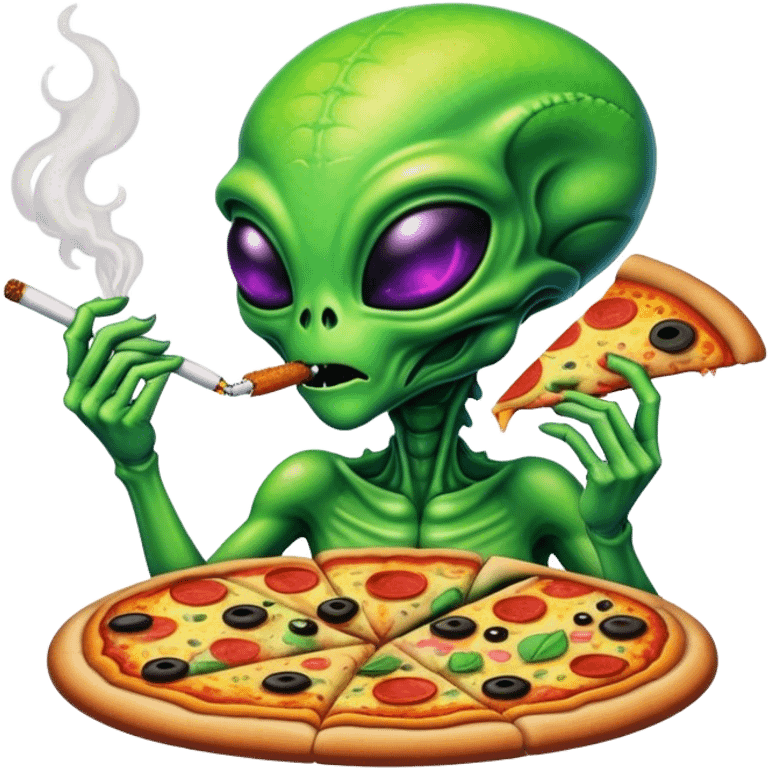 Alien with weed and pizza emoji