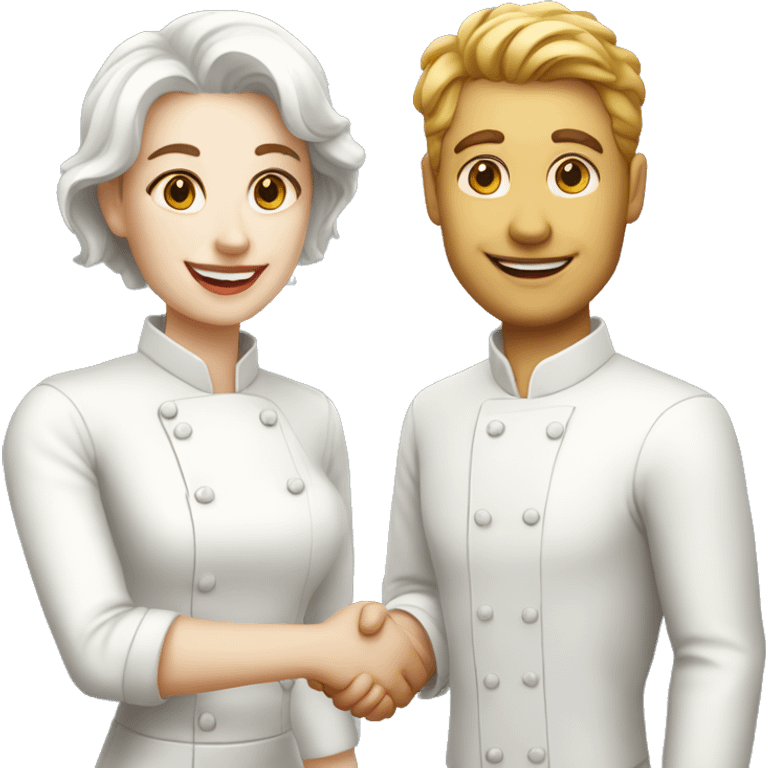 restaurant owner with white skin, and blogger with white skin, shaking hands in great detail emoji