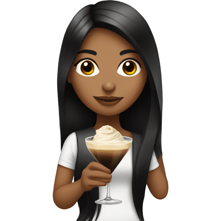 Girl with long black hair holding an espresso martini emoji