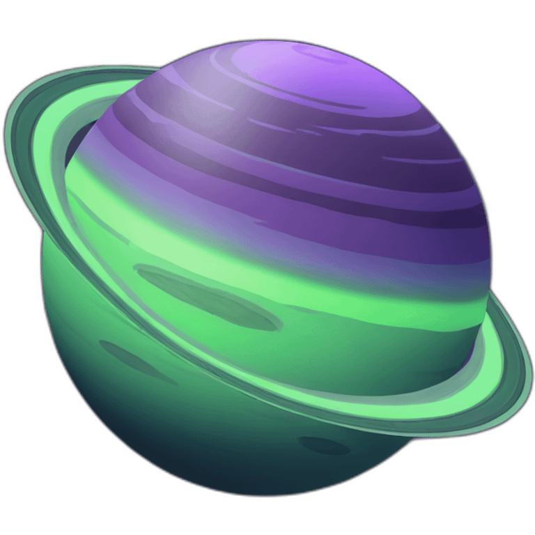 green planet with purple saturn rings with grey moon emoji