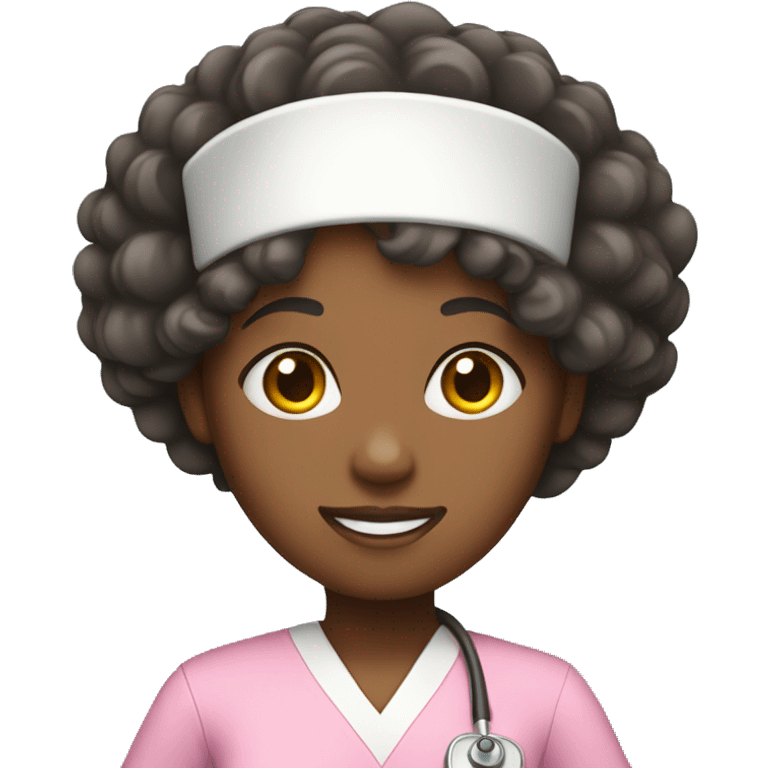 black nurse with curly hair and pink scrubs emoji