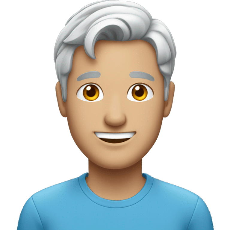 smiling man in blue shirt with touch of grey hair emoji