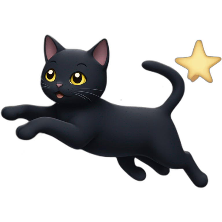 Black cat running through the starry sky emoji