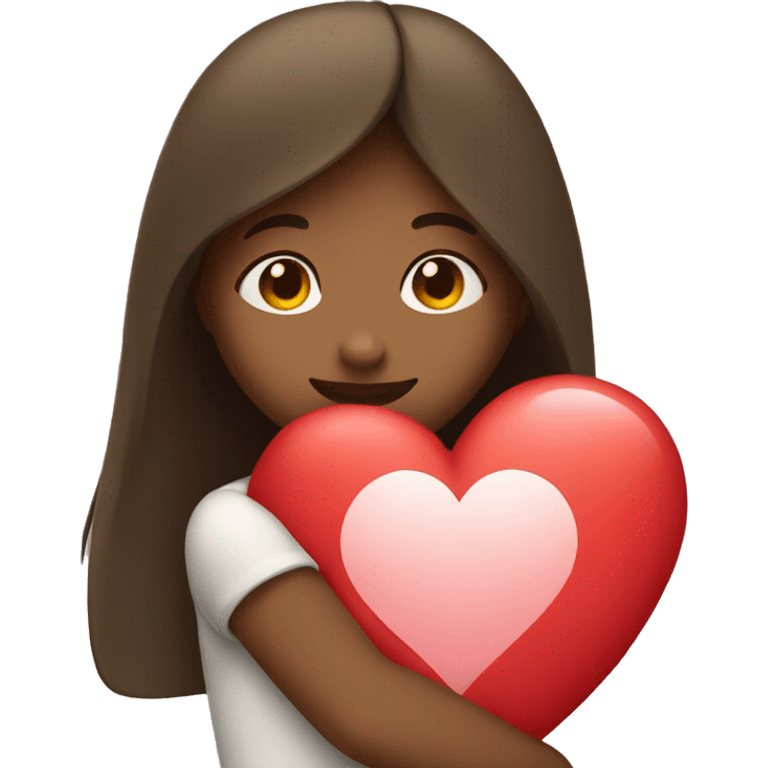 A girl hugging a heart emoji