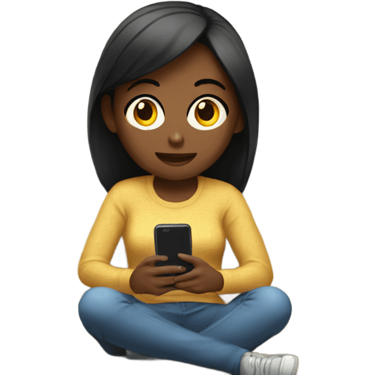 Girl sitting with smartphone indoors with long sleeves emoji