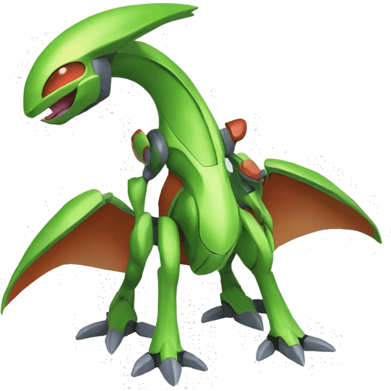 a shiny green Genesect-Flygon-Raptor-Fakémon—hybrid with a futuristic visor-helmet full body emoji