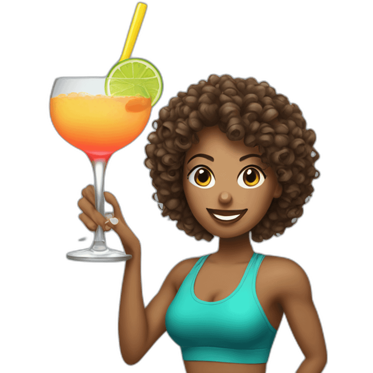 Curly hair female personal trainer drinking cocktail emoji