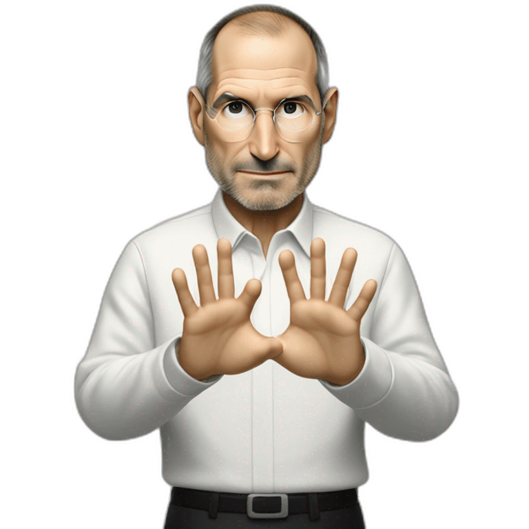 STEVE JOBS showing his hands with the chiffre 5 emoji