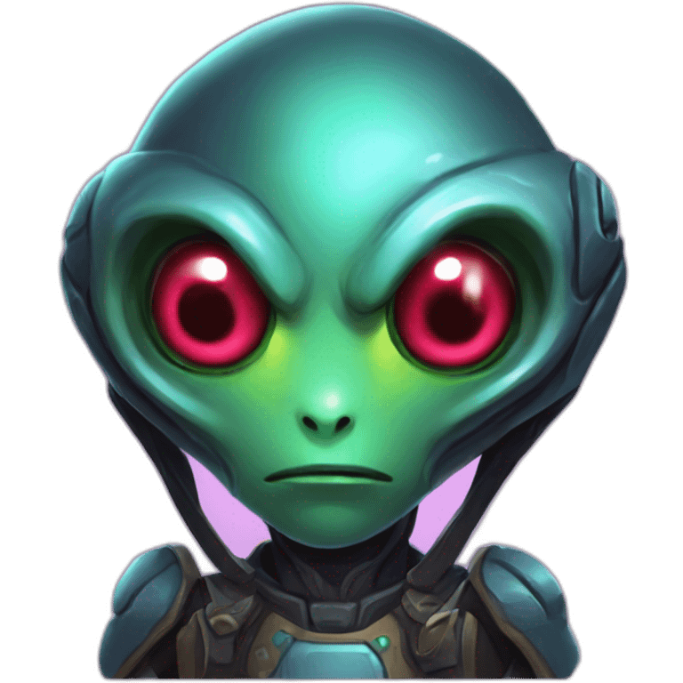 alien with a hearts in the eyes futuristic roguelike rpg style inspired by hearthstone emoji