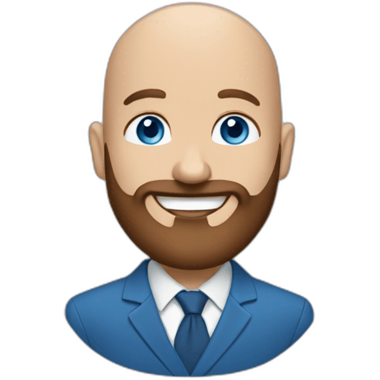 blue eyes bald smiling man with a long brown beard in a blue suit emoji