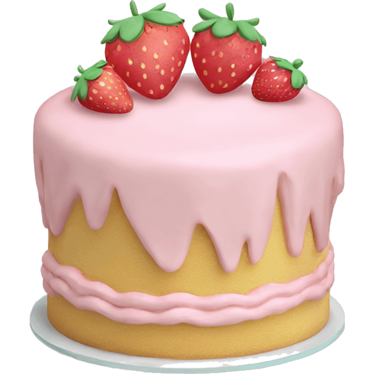 Pastel Pink strawberries and cream birthday cake  emoji