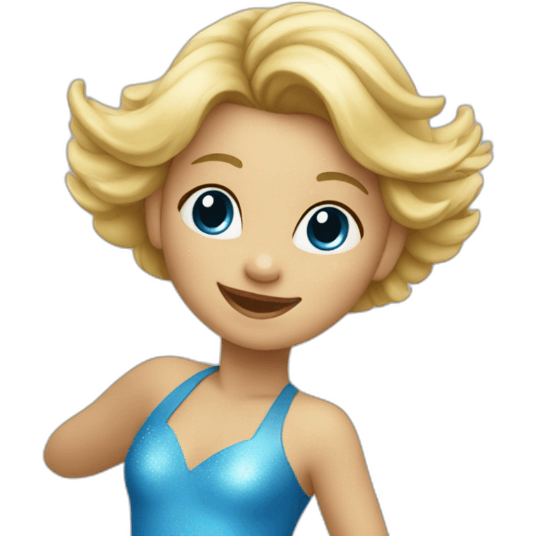 little blonde girl dancing in a blue bird costume emoji