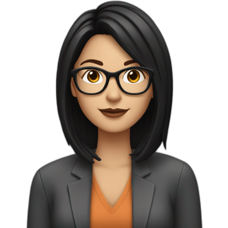 white girl with black hair midlength and glasses coaching online via her pc emoji