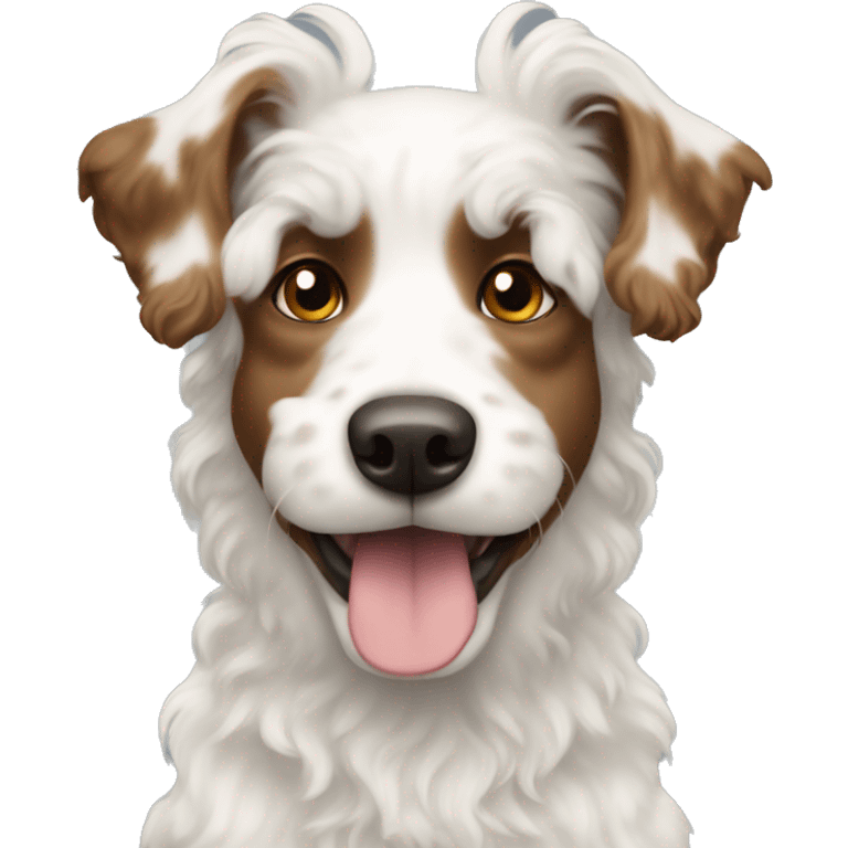 White curly haired dog with brown spots  emoji