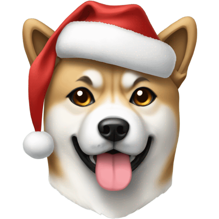 Akita wearing christmas hat with a bow emoji