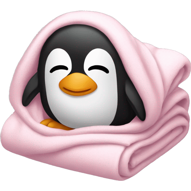 penguin sleeping with light pink blanket emoji