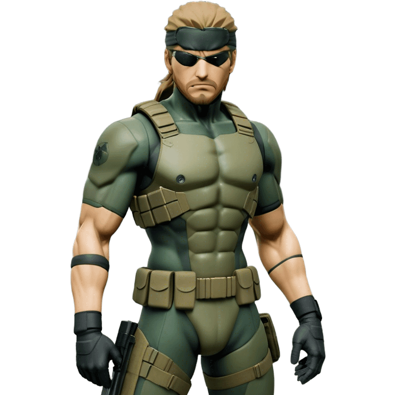 Cinematic Realistic Metal Gear Solid Snake Soldier Portrait, captured in a dynamic, battle-ready stance, muscles defined beneath intricately detailed combat gear in consistent muted greens, browns, and blacks. His determined eyes and rugged features, rendered with dramatic natural lighting and high shine, exude raw, unyielding power, epitomizing the fierce, relentless spirit of a covert operative in the midst of action. emoji