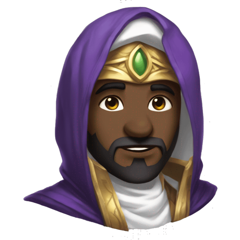 make kassadin from league of legends but just his head and blushing, make him middle eastern, not brown, and she less of his face and more of kassadins mask emoji