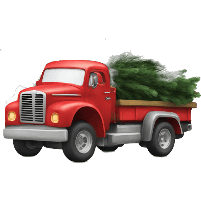 little red truck hauling a christmas tree emoji