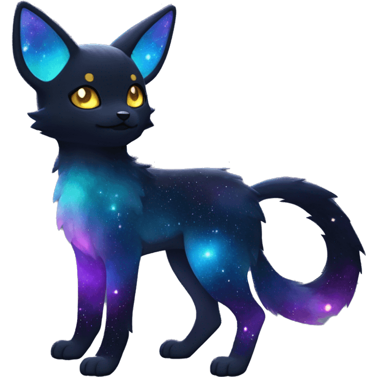 Shiny Sparkly Nebula-gradient-colored Galaxy Umbreon-Litten full body emoji