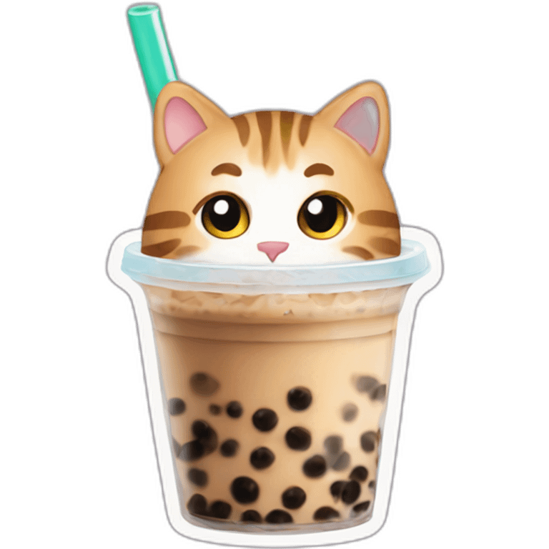 Tabby cat with bubble tea emoji