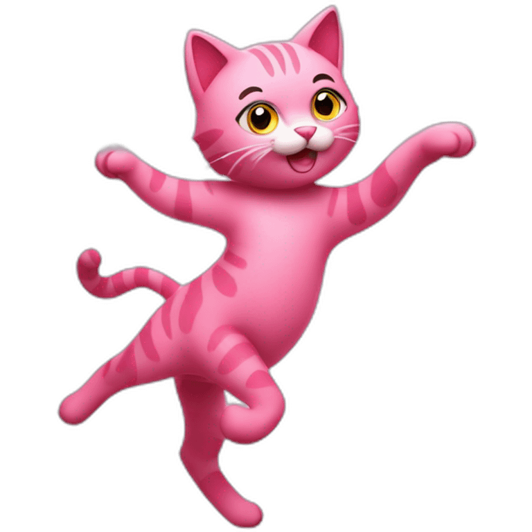 pink curly cat dancing and stars flying around emoji