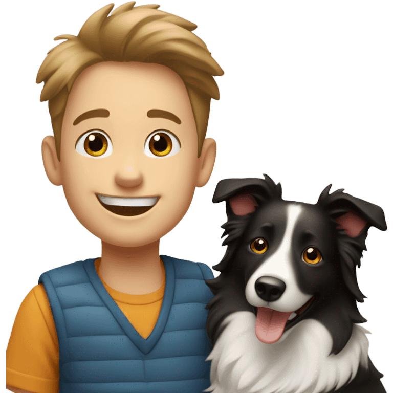 happy boy with  a Border Collie. emoji