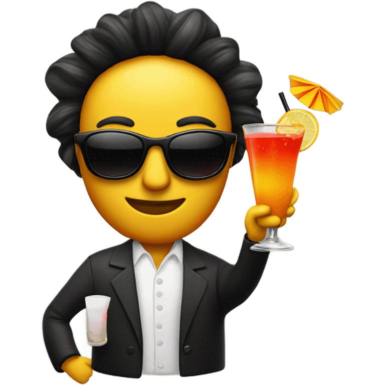 the sun in black glasses holds a cocktail in his hand emoji