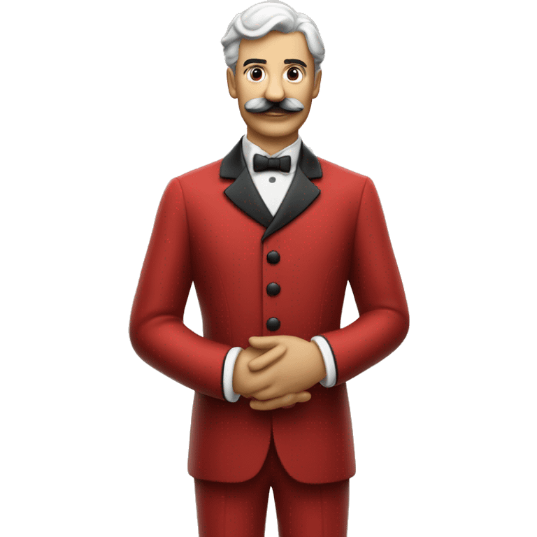 butler in a red suit with a moustache invites you to come in, full length emoji