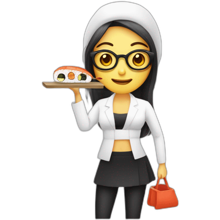 mujer piel blanca gafas pelo obscuro comiendo sushi emoji