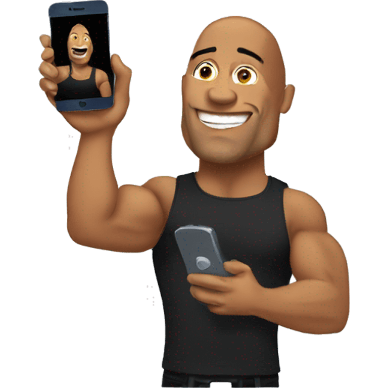 the rock with a mobile phone emoji