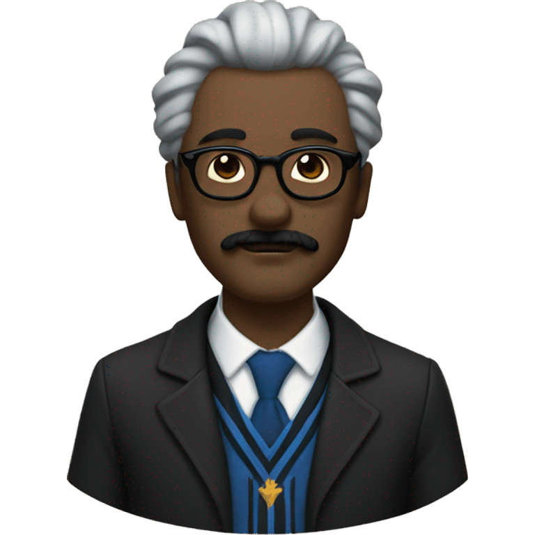 componist, man with white skin, his hair is straight and black, a black mustache, glasses, ravenclaw emoji