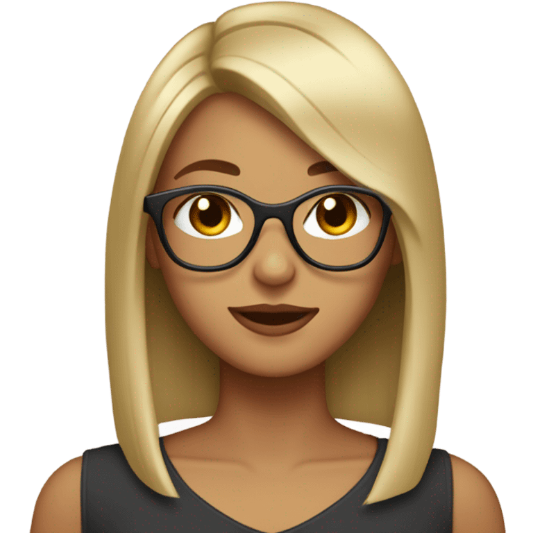 Girl with Longbob dark Brown Hair and blond highlights in front of the hair and she wears glasses emoji