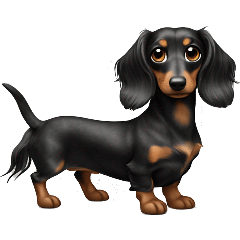 Two identical tri black merle long hair dachshunds together  emoji