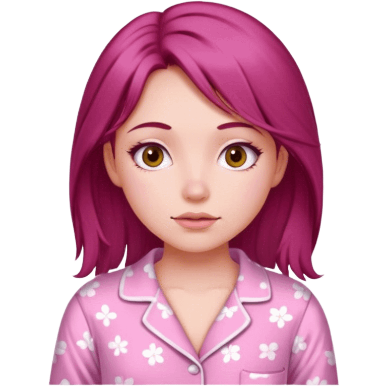 A beautiful, burgundy haired girl wearing pink pajamas emoji